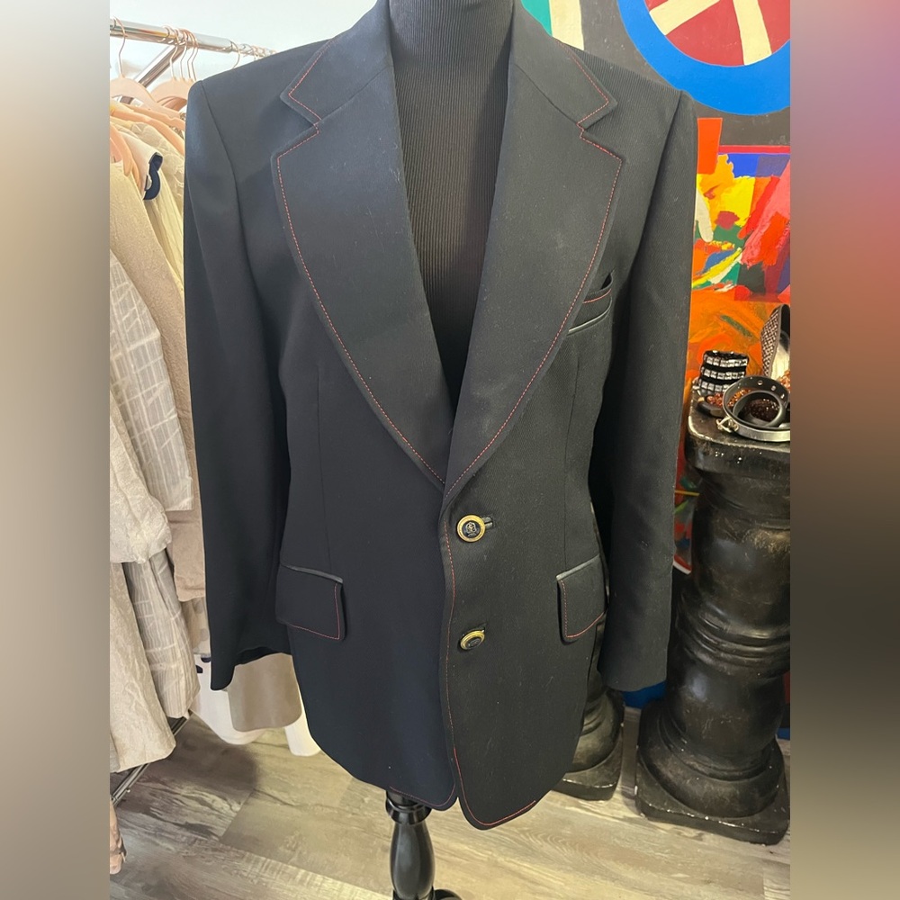 Elegant Cortefiel Mens Blue Blazer with Red Accents